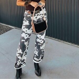 Western cow print/ animal print wide leg cropped